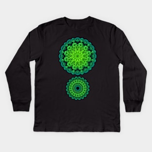 Dual Mandalas with 3-D Appearance, Green Tones Kids Long Sleeve T-Shirt